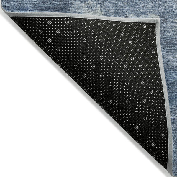 HomeRoots 8' Navy Blue and Silver Round Area Rug - Durable, Washable, Contemporary Design for Indoor & Outdoor Use 632079