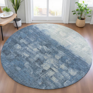 HomeRoots 8' Navy Blue and Silver Round Area Rug - Durable, Washable, Contemporary Design for Indoor & Outdoor Use 632079