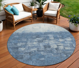 HomeRoots 8' Navy Blue and Silver Round Area Rug - Durable, Washable, Contemporary Design for Indoor & Outdoor Use 632079