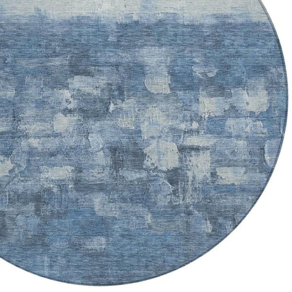 HomeRoots 8' Navy Blue and Silver Round Area Rug - Durable, Washable, Contemporary Design for Indoor & Outdoor Use 632079