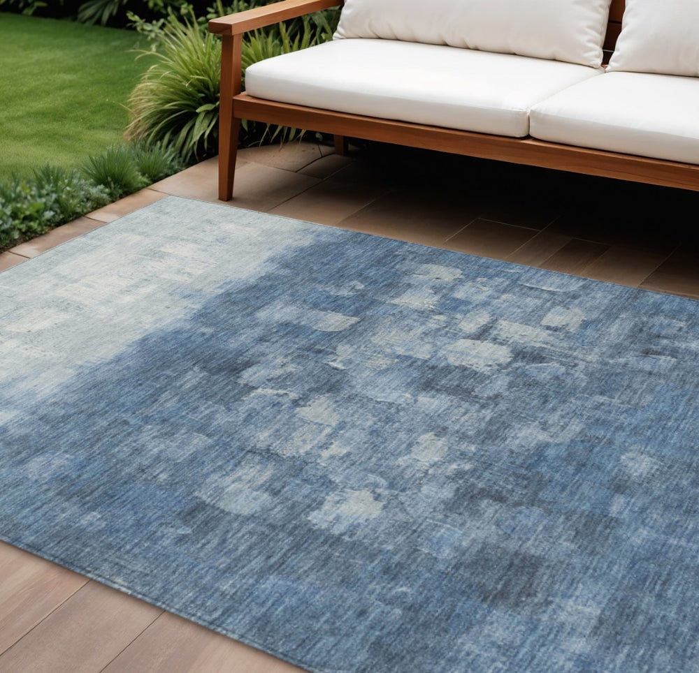 HomeRoots 8' X 10' Navy Blue And Silver Abstract Area Rug – Stylish, Durable, Washable for Indoor & Outdoor Use 632080
