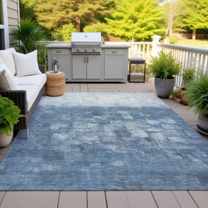 HomeRoots 8' X 10' Navy Blue And Silver Abstract Area Rug – Stylish, Durable, Washable for Indoor & Outdoor Use 632080