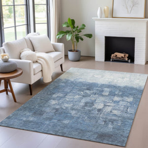 HomeRoots 8' X 10' Navy Blue And Silver Abstract Area Rug – Stylish, Durable, Washable for Indoor & Outdoor Use 632080