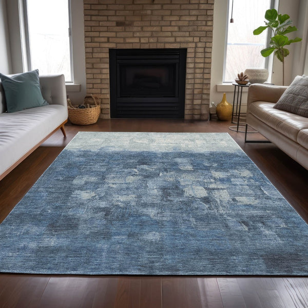 HomeRoots 8' X 10' Navy Blue And Silver Abstract Area Rug – Stylish, Durable, Washable for Indoor & Outdoor Use 632080