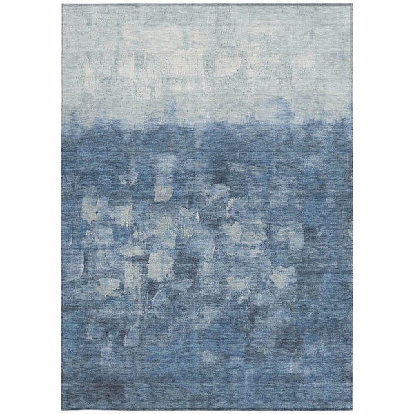 HomeRoots 9' X 12' Navy Blue & Silver Abstract Washable Area Rug - Modern Durable Design for Indoor/Outdoor Use 632081
