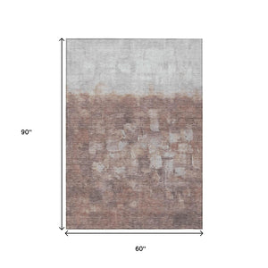 HomeRoots 5' X 8' Rust and Silver Abstract Area Rug - Durable, Washable, Indoor/Outdoor, Modern Design, Versatile Use 632084