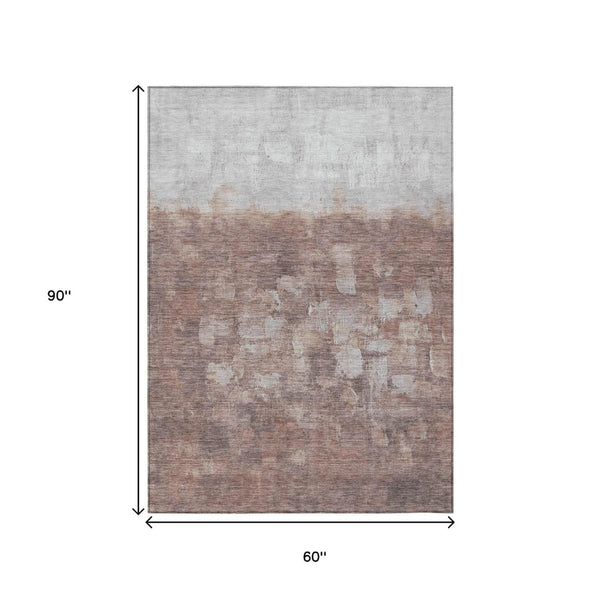 HomeRoots 5' X 8' Rust and Silver Abstract Area Rug - Durable, Washable, Indoor/Outdoor, Modern Design, Versatile Use 632084