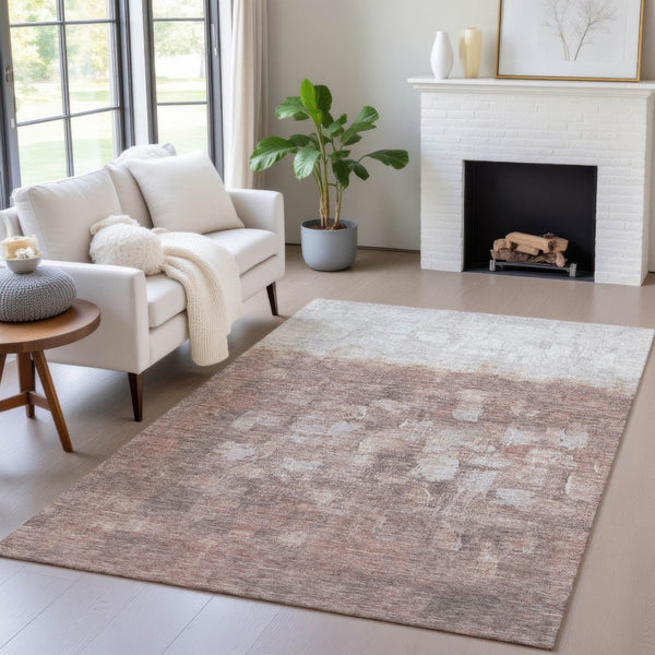 HomeRoots 5' X 8' Rust and Silver Abstract Area Rug - Durable, Washable, Indoor/Outdoor, Modern Design, Versatile Use 632084