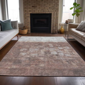 HomeRoots 5' X 8' Rust and Silver Abstract Area Rug - Durable, Washable, Indoor/Outdoor, Modern Design, Versatile Use 632084