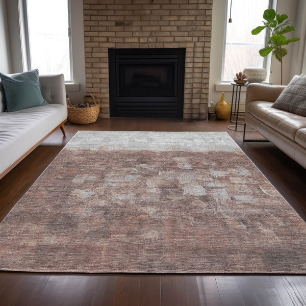 HomeRoots 5' X 8' Rust and Silver Abstract Area Rug - Durable, Washable, Indoor/Outdoor, Modern Design, Versatile Use 632084