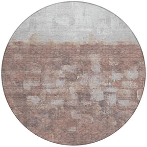 HomeRoots 8' Round Abstract Area Rug in Rust and Silver - Washable, Durable, Stylish for Indoor & Outdoor Use 632085