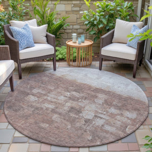 HomeRoots 8' Round Abstract Area Rug in Rust and Silver - Washable, Durable, Stylish for Indoor & Outdoor Use 632085