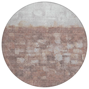 HomeRoots 8' Round Abstract Area Rug in Rust and Silver - Washable, Durable, Stylish for Indoor & Outdoor Use 632085