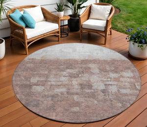 HomeRoots 8' Round Abstract Area Rug in Rust and Silver - Washable, Durable, Stylish for Indoor & Outdoor Use 632085