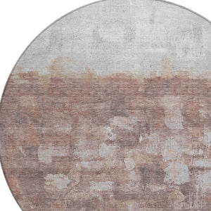 HomeRoots 8' Round Abstract Area Rug in Rust and Silver - Washable, Durable, Stylish for Indoor & Outdoor Use 632085
