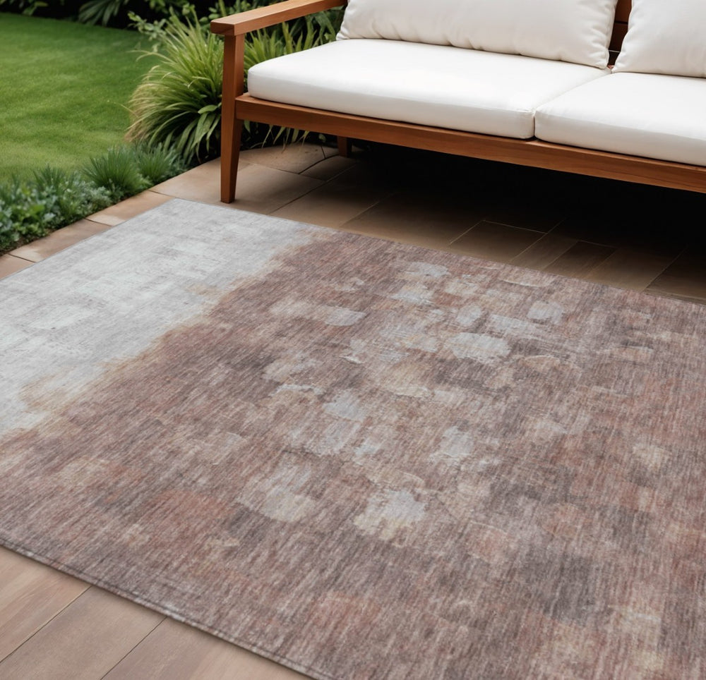 HomeRoots 8' X 10' Washable Rust and Silver Abstract Area Rug – Stylish, Durable for Indoor/Outdoor Spaces! 632086