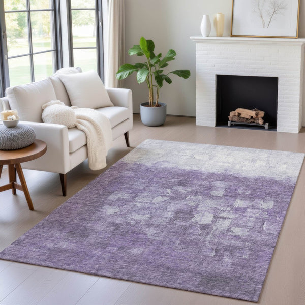 HomeRoots 5' Contemporary Purple and Silver Abstract Washable Area Rug for Indoor and Outdoor Spaces 5' X 8' 632090