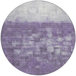 HomeRoots 8' Bold Purple & Silver Round Abstract Area Rug - Washable, Durable for Indoor & Outdoor Spaces 632091