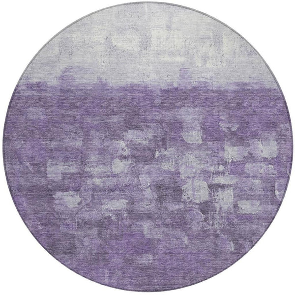 HomeRoots 8' Bold Purple & Silver Round Abstract Area Rug - Washable, Durable for Indoor & Outdoor Spaces 632091