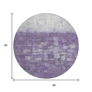 HomeRoots 8' Bold Purple & Silver Round Abstract Area Rug - Washable, Durable for Indoor & Outdoor Spaces 632091