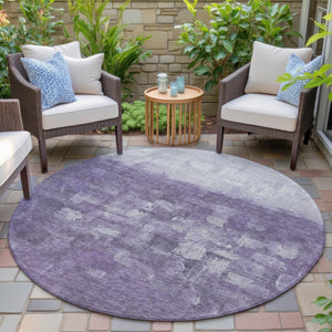 HomeRoots 8' Bold Purple & Silver Round Abstract Area Rug - Washable, Durable for Indoor & Outdoor Spaces 632091
