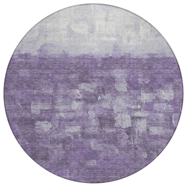 HomeRoots 8' Bold Purple & Silver Round Abstract Area Rug - Washable, Durable for Indoor & Outdoor Spaces 632091