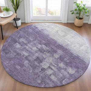 HomeRoots 8' Bold Purple & Silver Round Abstract Area Rug - Washable, Durable for Indoor & Outdoor Spaces 632091