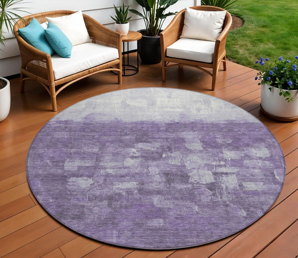 HomeRoots 8' Bold Purple & Silver Round Abstract Area Rug - Washable, Durable for Indoor & Outdoor Spaces 632091