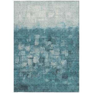 HomeRoots 5' Teal Blue and Silver Abstract Washable Area Rug for Stylish Indoor and Outdoor Spaces 5' X 8' 632096