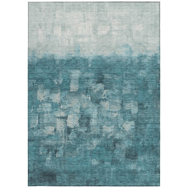 HomeRoots 5' Teal Blue and Silver Abstract Washable Area Rug for Stylish Indoor and Outdoor Spaces 5' X 8' 632096