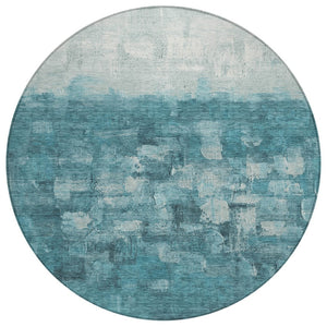 HomeRoots 8' Teal Blue and Silver Round Abstract Area Rug - Stylish, Washable, Indoor/Outdoor Accent for Any Space 632097