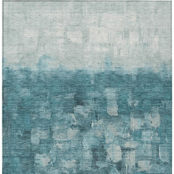 HomeRoots 8' X 10' Teal Blue and Silver Abstract Area Rug - Stylish, Washable, Indoor/Outdoor Versatile Decor! 632098