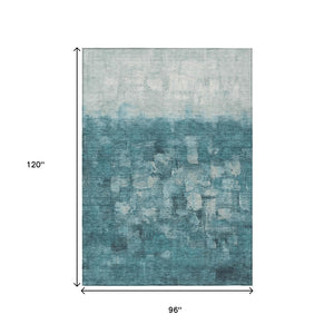 HomeRoots 8' X 10' Teal Blue and Silver Abstract Area Rug - Stylish, Washable, Indoor/Outdoor Versatile Decor! 632098