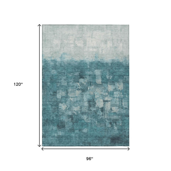 HomeRoots 8' X 10' Teal Blue and Silver Abstract Area Rug - Stylish, Washable, Indoor/Outdoor Versatile Decor! 632098
