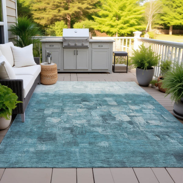 HomeRoots 8' X 10' Teal Blue and Silver Abstract Area Rug - Stylish, Washable, Indoor/Outdoor Versatile Decor! 632098
