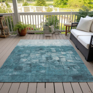 HomeRoots 8' X 10' Teal Blue and Silver Abstract Area Rug - Stylish, Washable, Indoor/Outdoor Versatile Decor! 632098