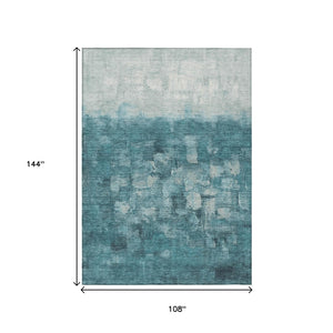 HomeRoots 5' Teal Blue and Silver Abstract Washable Area Rug for Stylish Indoor and Outdoor Spaces 9' X 12' 632099