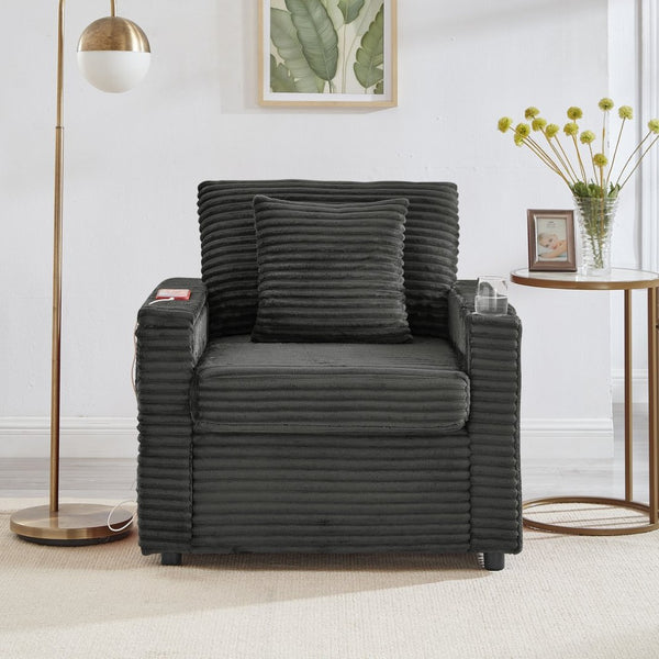 English Elm Comfortable Chenille Chaise Lounge Chair with Usb Port Hidden Storage Ottoman W3705P476389