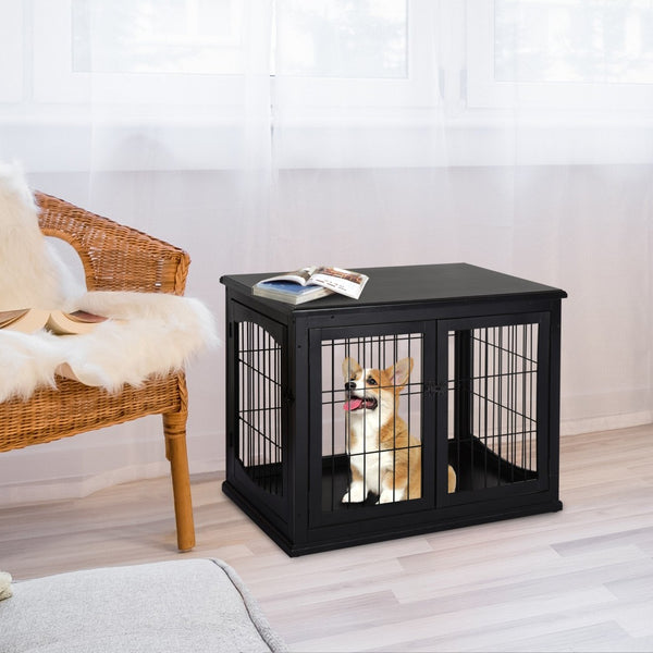 English Elm Pawhut Stylish Dog Crate End Table – Dual-Purpose Furniture For Small Dogs, Lockable Door & Modern Design W2225P217154-GIGA