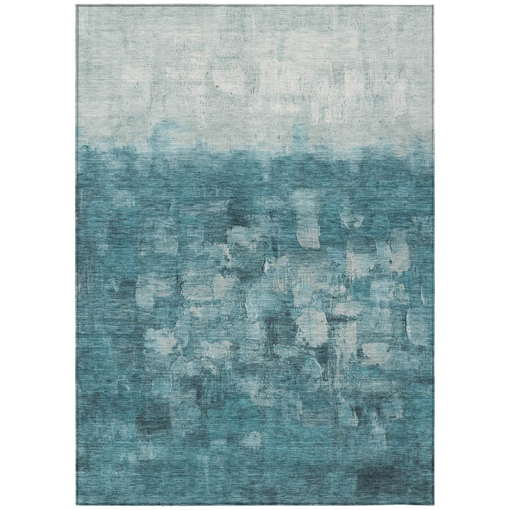HomeRoots 5' Teal Blue and Silver Abstract Washable Area Rug for Stylish Indoor and Outdoor Spaces 10' X 14' 632100