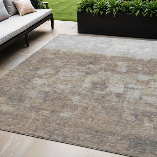 HomeRoots 5' Taupe and Silver Abstract Area Rug - Stylish, Washable, Durable for Indoor and Outdoor Spaces 5' X 8' 632102