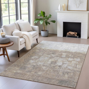 HomeRoots 5' Taupe and Silver Abstract Area Rug - Stylish, Washable, Durable for Indoor and Outdoor Spaces 5' X 8' 632102