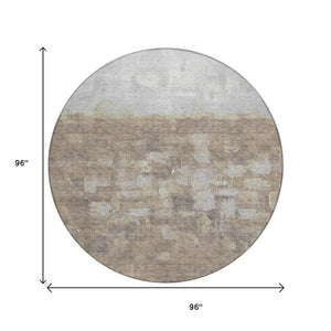 HomeRoots 8' Taupe and Silver Round Abstract Rug - Stylish, Washable, Durable Indoor/Outdoor Area Essential 632103