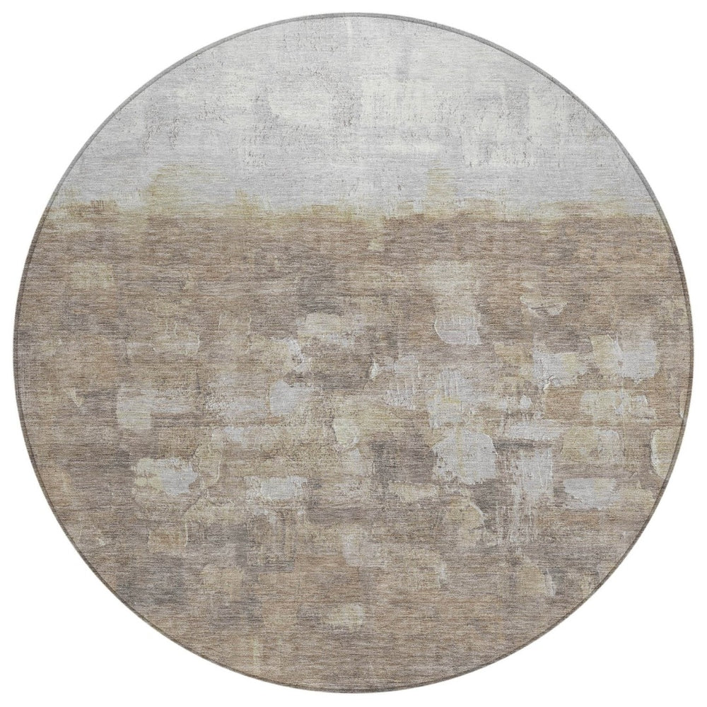HomeRoots 8' Taupe and Silver Round Abstract Rug - Stylish, Washable, Durable Indoor/Outdoor Area Essential 632103