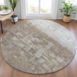HomeRoots 8' Taupe and Silver Round Abstract Rug - Stylish, Washable, Durable Indoor/Outdoor Area Essential 632103