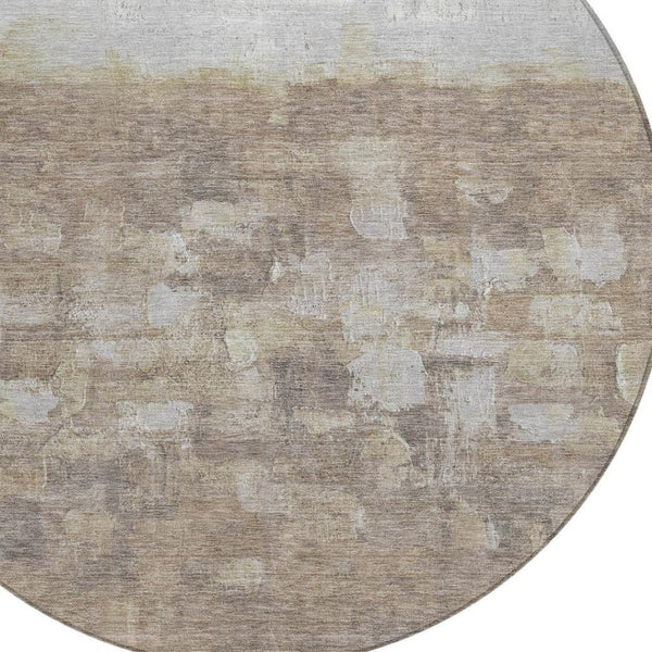 HomeRoots 8' Taupe and Silver Round Abstract Rug - Stylish, Washable, Durable Indoor/Outdoor Area Essential 632103