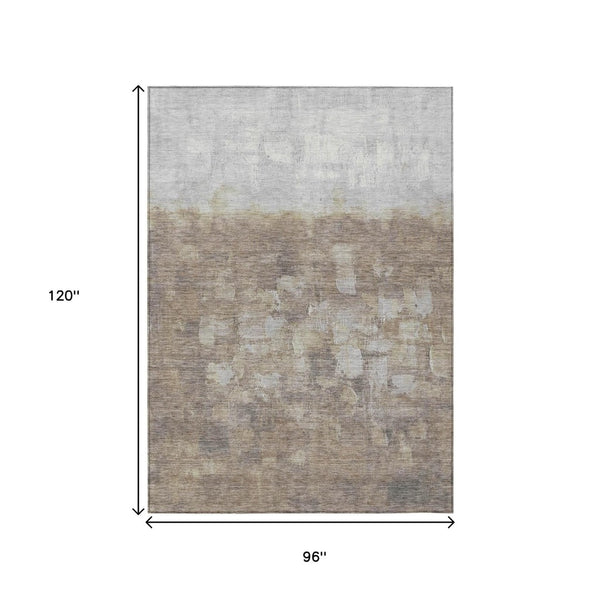HomeRoots 5' Taupe and Silver Abstract Area Rug - Stylish, Washable, Durable for Indoor and Outdoor Spaces 8' X 10' 632104