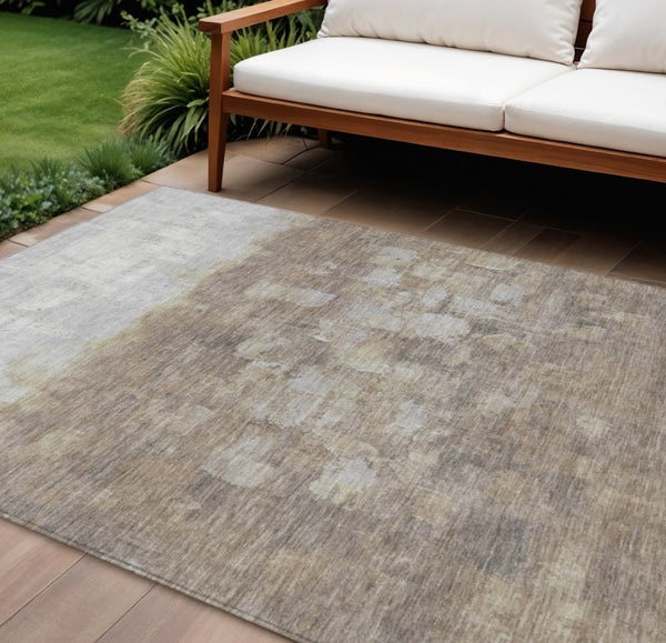 HomeRoots 5' Taupe and Silver Abstract Area Rug - Stylish, Washable, Durable for Indoor and Outdoor Spaces 8' X 10' 632104