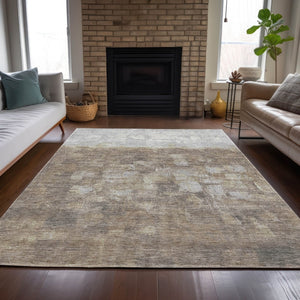 HomeRoots 5' Taupe and Silver Abstract Area Rug - Stylish, Washable, Durable for Indoor and Outdoor Spaces 8' X 10' 632104