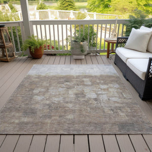 HomeRoots 5' Taupe and Silver Abstract Area Rug - Stylish, Washable, Durable for Indoor and Outdoor Spaces 8' X 10' 632104